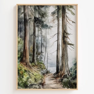 Oregon Forest Aquarell Druck Kiefer Bäume Gemälde Küstenwald Kunstwerk Evergreen Trees Poster National Park Art