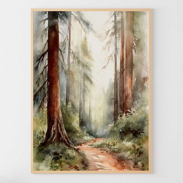 Sequoia National Park schilderij pijnbomen Art Print Californië Redwood bos poster bos kunst aan de muur