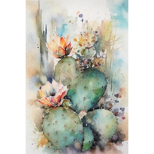 Cactus schilderij Botanische aquarel bloemen muurkunst Bloeiende cactussen Art Print woestijnplanten kunstwerk