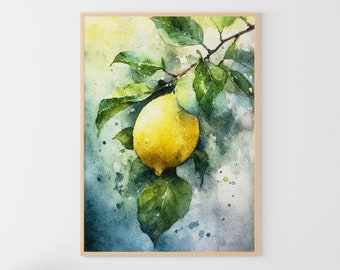 レモンの木の絵画 フルーツ 水彩画 レモン アートプリント キッチン