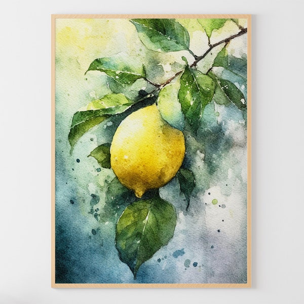 Lemon Tree Painting Fruits Watercolor Lemon Art Print Kitchen Wall Art Fruits Poster