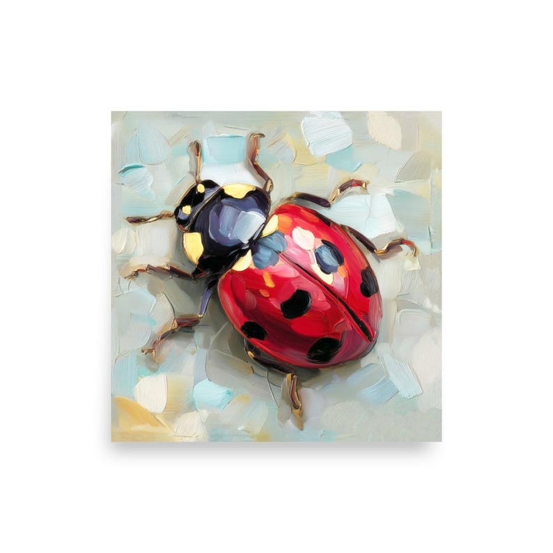 Ladybug Oil Print Insect Painting Nature Wall Art Farmhouse Wall Decor ...