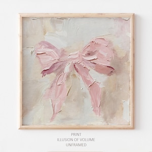 Impresión al óleo de lazo rosa Pintura de lazo coqueto Arte de pared de apartamento femenino neutro IMPRESIÓN en rosa beige de una pintura al óleo original