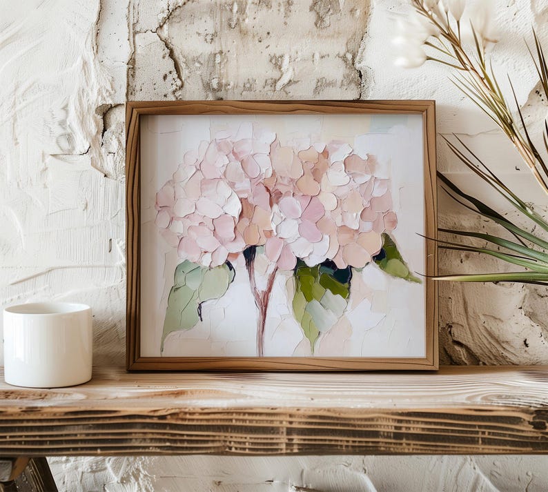Pink Hydrangea Painting Flower Art Print Neutral Floral Wall Art - Etsy