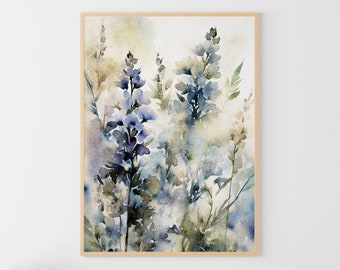 Bluebonnets Painting Wildflowers Watercolor Lupines Art Print Meadow Artwork Floral Wall Art