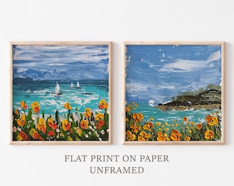 California Coast Giclee Print Set: Big Sur Seascape, Yellow Poppies