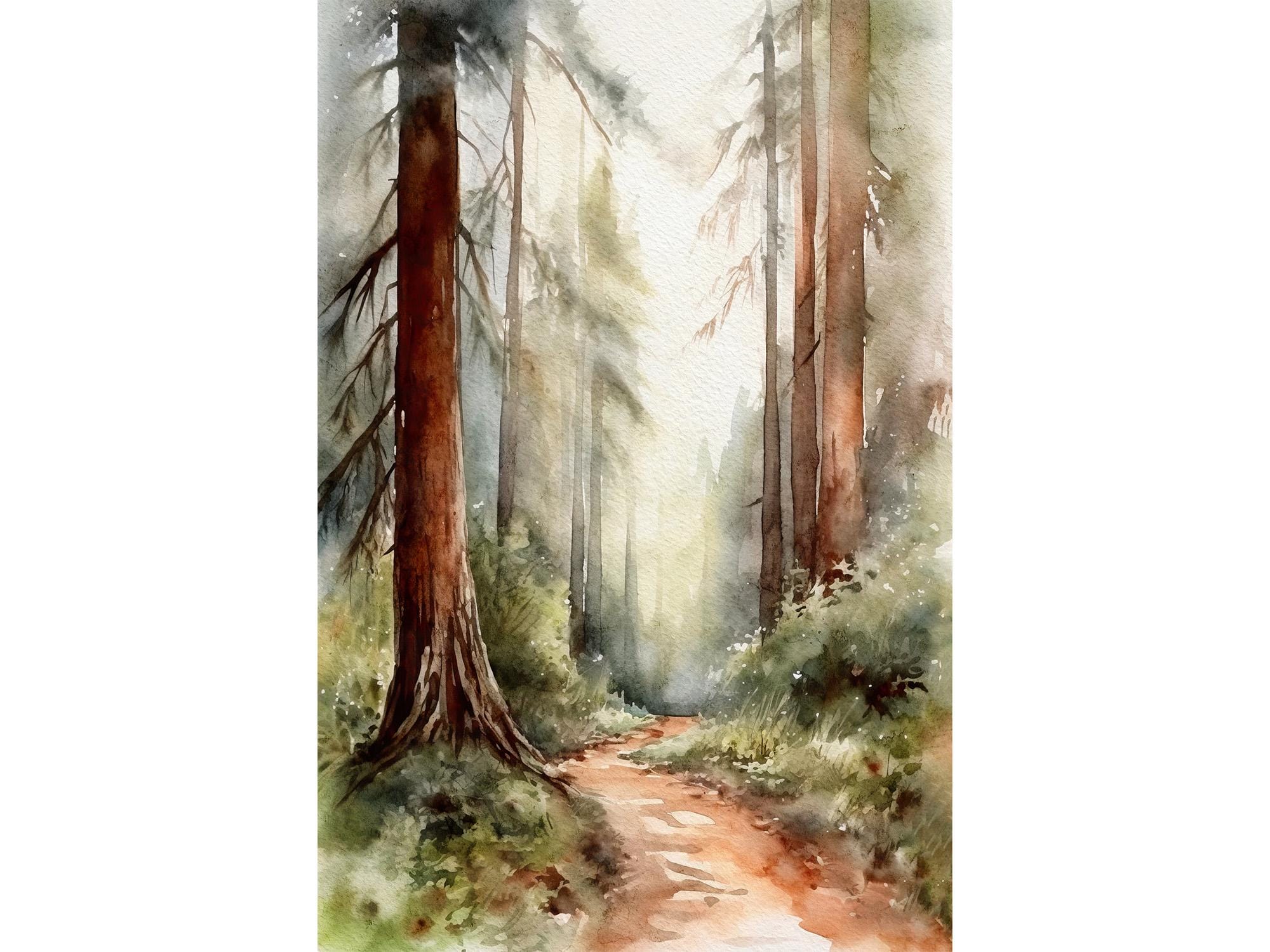 セコイア国立公園の絵画、松の木のアートプリント、カリフォルニアの