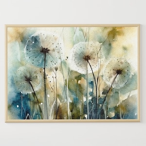 Dandelion Watercolor Meadow Watercolor Wildflowers Art Print Floral Wall Art Flowers Artwork