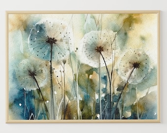 Dandelion Watercolor Meadow Watercolor Wildflowers Art Print Floral Wall Art Flowers Artwork