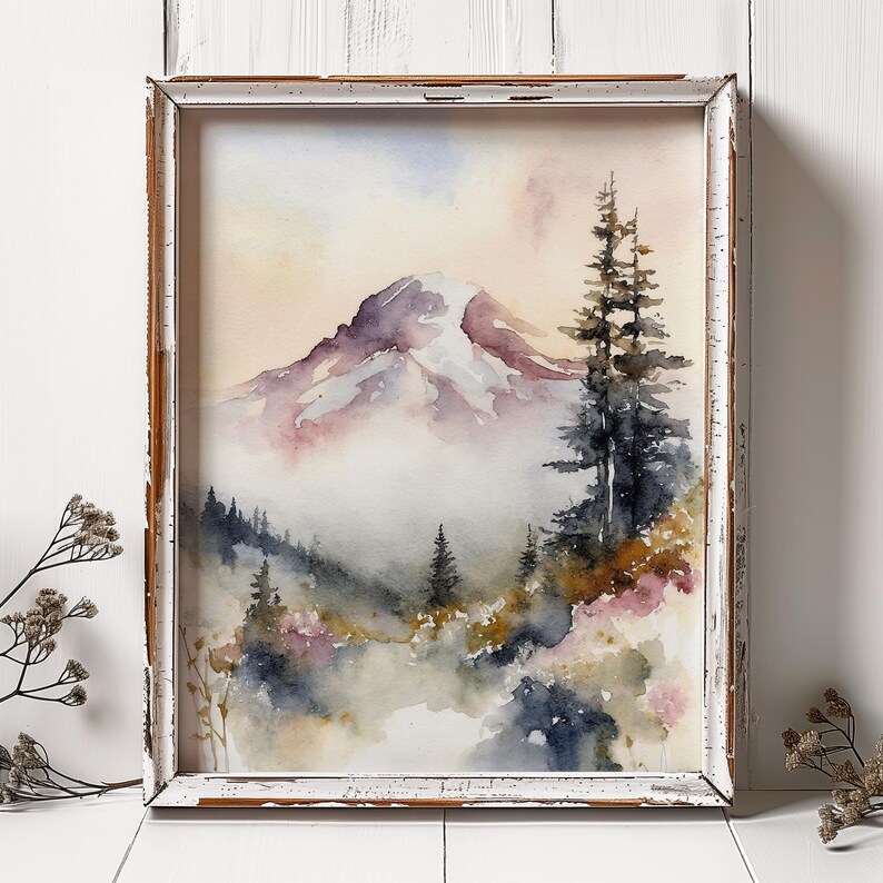 Mount Rainier Painting National Park Art Mountain Watercolor Mountains Landscape Nature Art print image 7