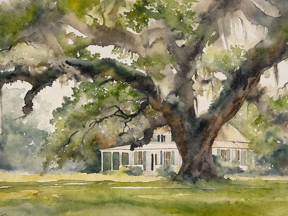 Audubon Park Watercolor Print: New Orleans Old Oak Landscape