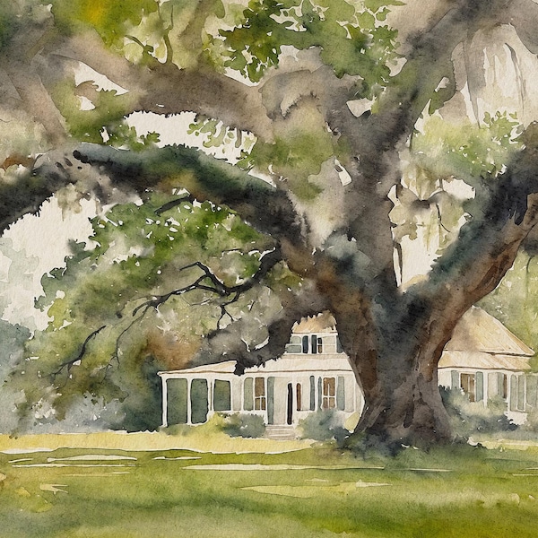 Audubon Park Watercolor Print: New Orleans Old Oak Landscape