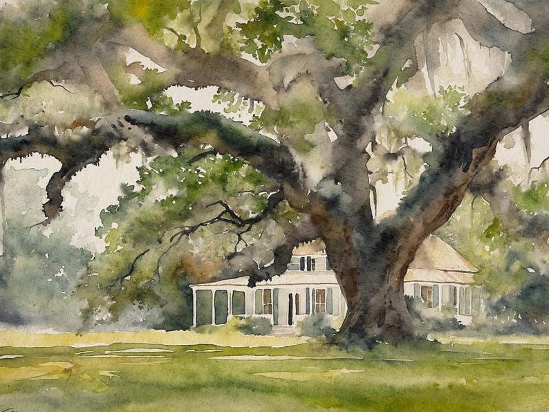 Audubon Park Watercolor Print: New Orleans Old Oak Landscape image 1