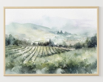Napa Valley Watercolor Landscape California Painting Vineyard Art Print America Travel Poster