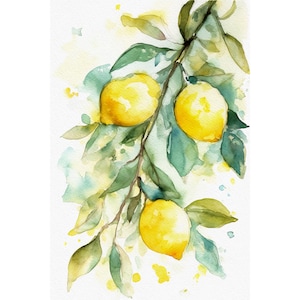 Lemon Tree Watercolor Painting Citrus Art Print Kitchen Wall Art Fruits Poster