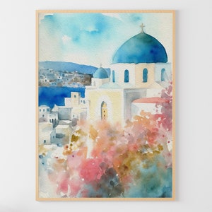 Santorini Art Print Greek Old Town Painting Cityscape Watercolor Mediterranean Landscape image 3