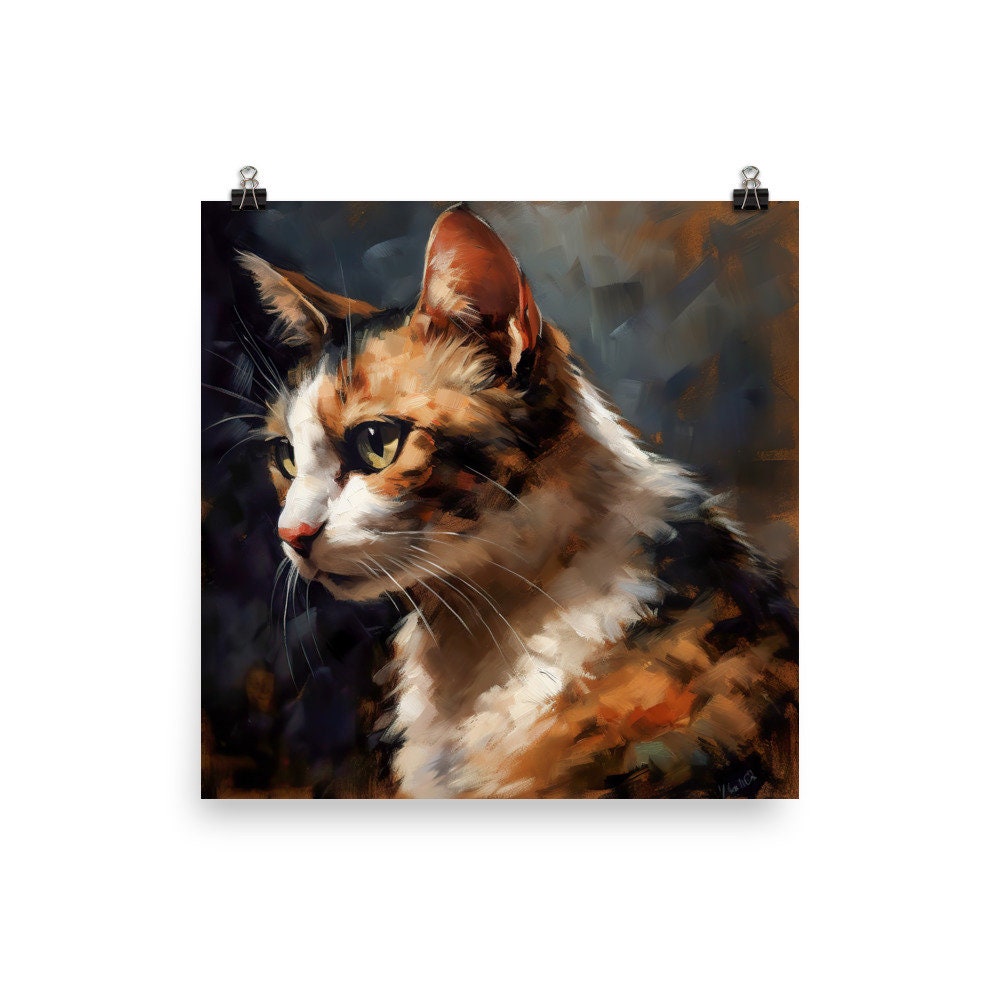 三毛猫のアートプリント：ジクレー版画のペットの肖像画 - Etsy 日本
