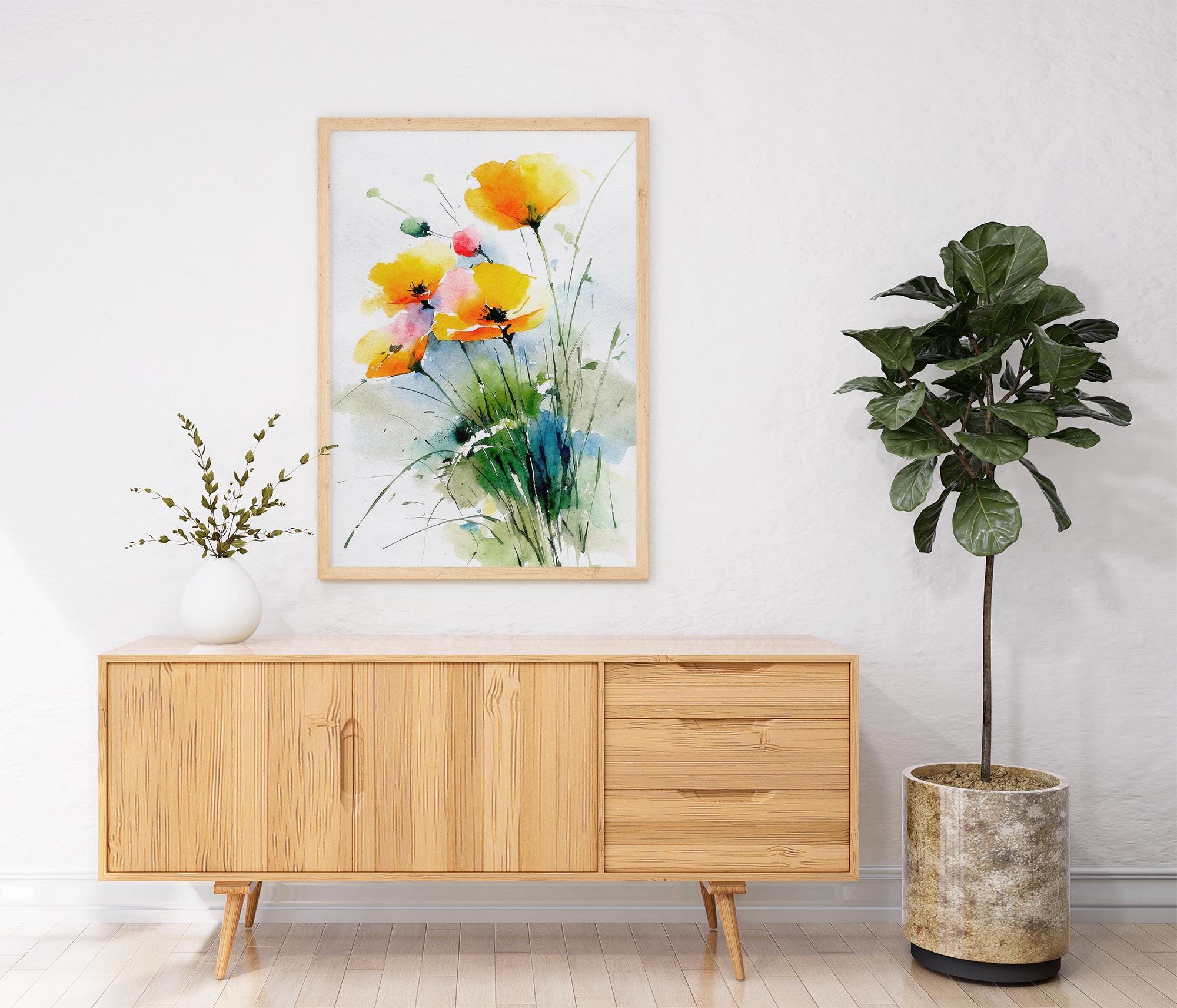 Yellow Poppy Watercolor Print Wildflower Painting Floral Wall Art ...