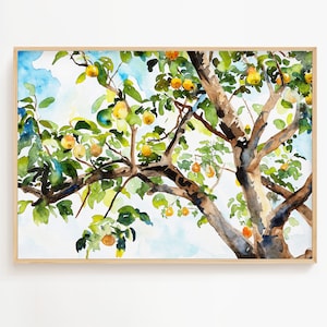 梨の木の水彩画 果樹のアートプリント 梨のアートワーク キッチンの壁アート