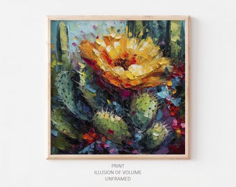 Cactus Flower Oil Print Arizona Desert Painting Floral Wall Art