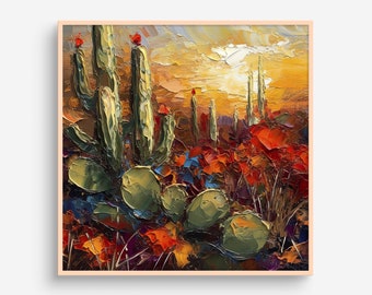 Arizona Desert Oil Painting Cactus Artwork Saguaro Wall Art Desert Sunset PRINT from an oil painting