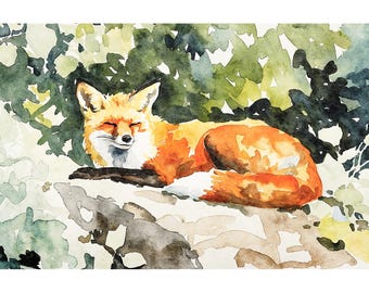 Fox Watercolor Art Print Forest Animal Poster Nature Wall Art