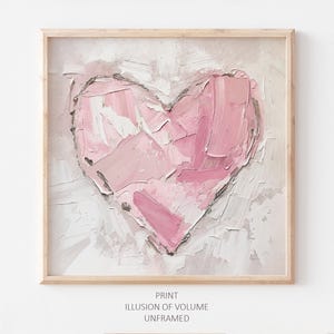 Pintura al óleo de corazón rosa, obra de arte de corazón tierno, arte de pared de apartamento femenino neutro, impresión rosa linda de una pintura al óleo original