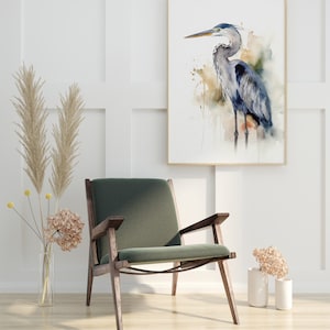 Heron Watercolor Painting Great Blue Heron Art Print Coastal Bird Poster Nautical Bird Wall Art image 5