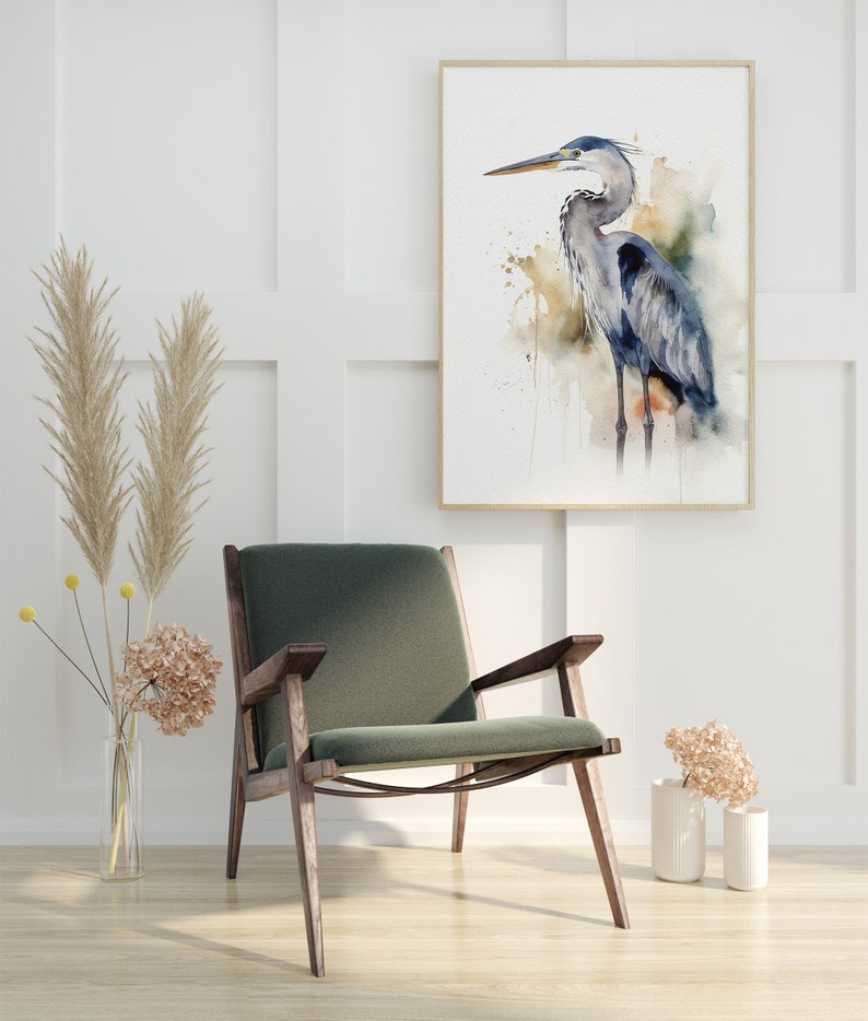 Heron Watercolor Painting Great Blue Heron Art Print Coastal Bird Poster Nautical Bird Wall Art image 5