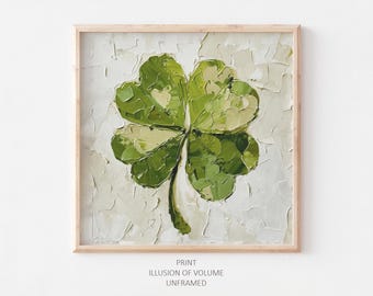 Four Leaf Clover Oil Print Shamrock Painting St. Patrick's Day Gift Irish Poster