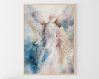 Angel Watercolor Painting Religious Wall Art Christmas Angel Art Guardian Angel Poster