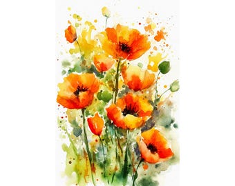 Yellow Poppy Watercolor Print Flowers Painting Wildflowers Wall Art Meadow Poster