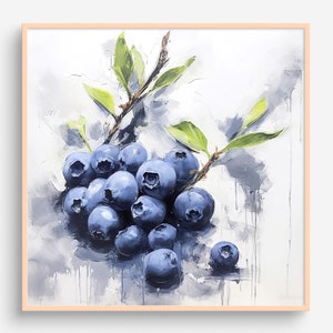 Blueberry Oil Painting Berry Artwork Kitchen Wall Art Fruits PRINT from an oil painting