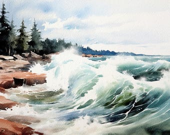 Deer Isle Watercolor Painting Marine Beach Landscape Barred Island Art Print Coastal Wall Art