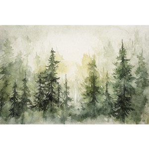 Pine Forest Watercolor Painting Pine Trees Art Print Evergreen Trees Artwork Greenery Wall Art Rustic Home Decor