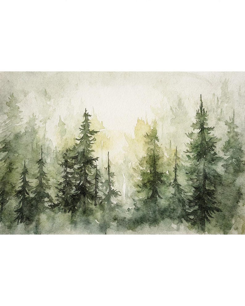 Pine Forest Watercolor Painting Pine Trees Art Print Evergreen Trees ...