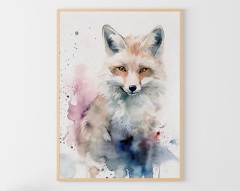 Fox Watercolor Painting Animal Art Print Kids Room Wall Art Nursery Poster Wild  Animal Artwork