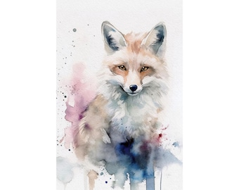 Fox Watercolor Art Print, Wild Animal Nursery Poster