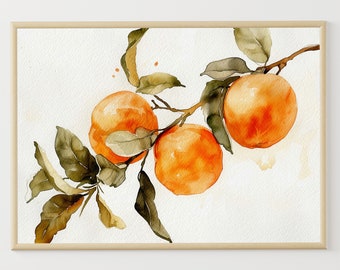 Orange Tree Watercolor Painting Fruits Art Print Kitchen Wall Art Botanical Poster Housewarming Gift