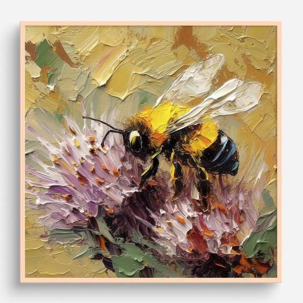 Bee Oil Painting Bumblebee Artwork Honey Bee Wall Art Insect PRINT from an oil painting