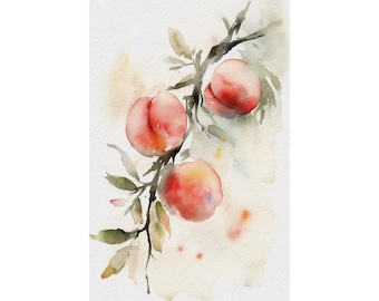 Perzikboom aquarel schilderij fruit Art Print keuken muur kunst botanische poster