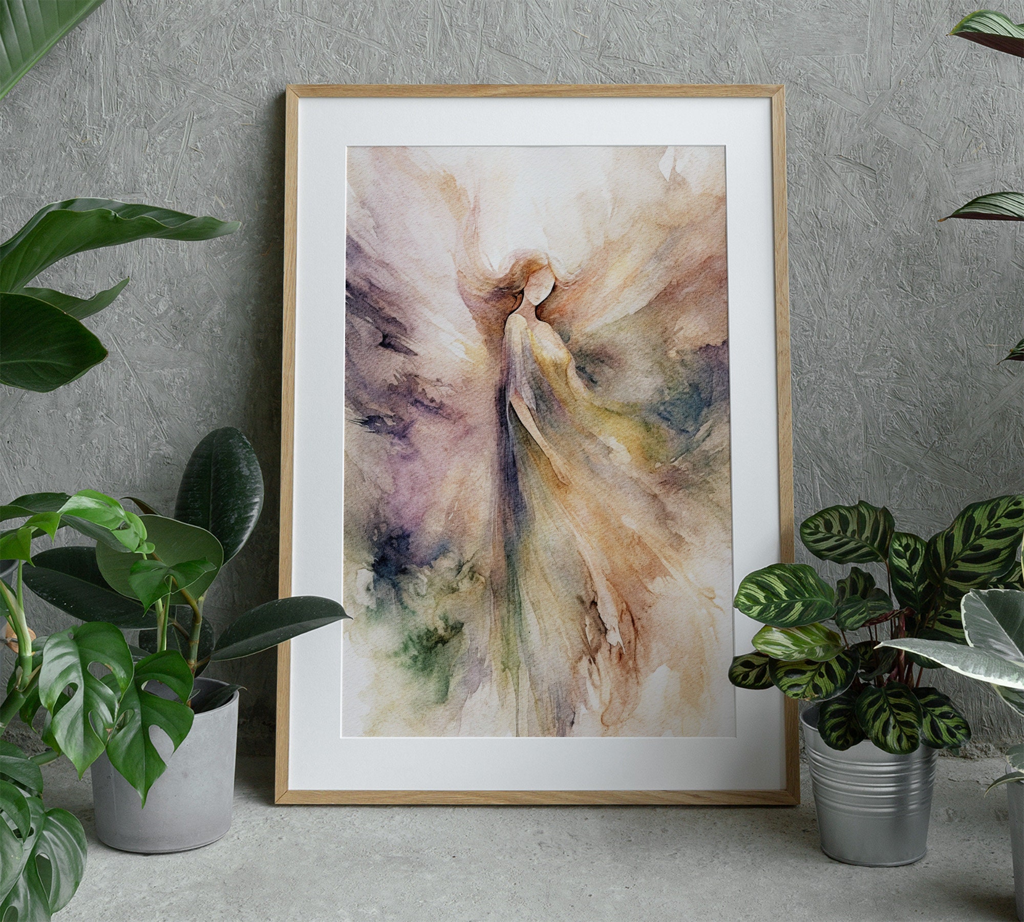 守護天使の水彩画：抽象的な宗教アートプリント - Etsy 日本