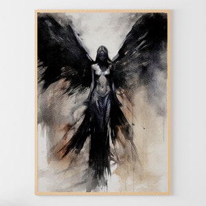 Dark Angel Gemälde Engel Aquarell Gothic Wandkunst Mystisches Kunstwerk Abstrakter Engel Poster