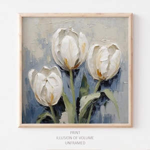 Tulips Oil Painting Flowers Artwork Floral Wall Art White Tulips PRINT from an oil painting