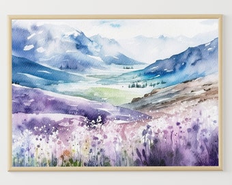 Alps Painting Mountain Valley Watercolor Alpine Meadows Landscape Swiss Alps Art Print