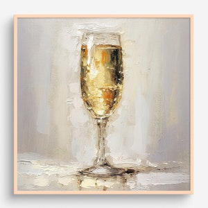 Pintura al óleo de copa de champán, bebidas, arte de pared de cocina, vino, impresión de una pintura al óleo