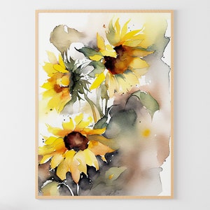 Sunflowers Painting Wildflowers Watercolor Floral Art Print Flowers Poster Botanical Wall Art