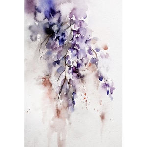 Glyzinien Malerei Lila Blumen Aquarell Blumen Wand Kunst Botanische Kunstdruck