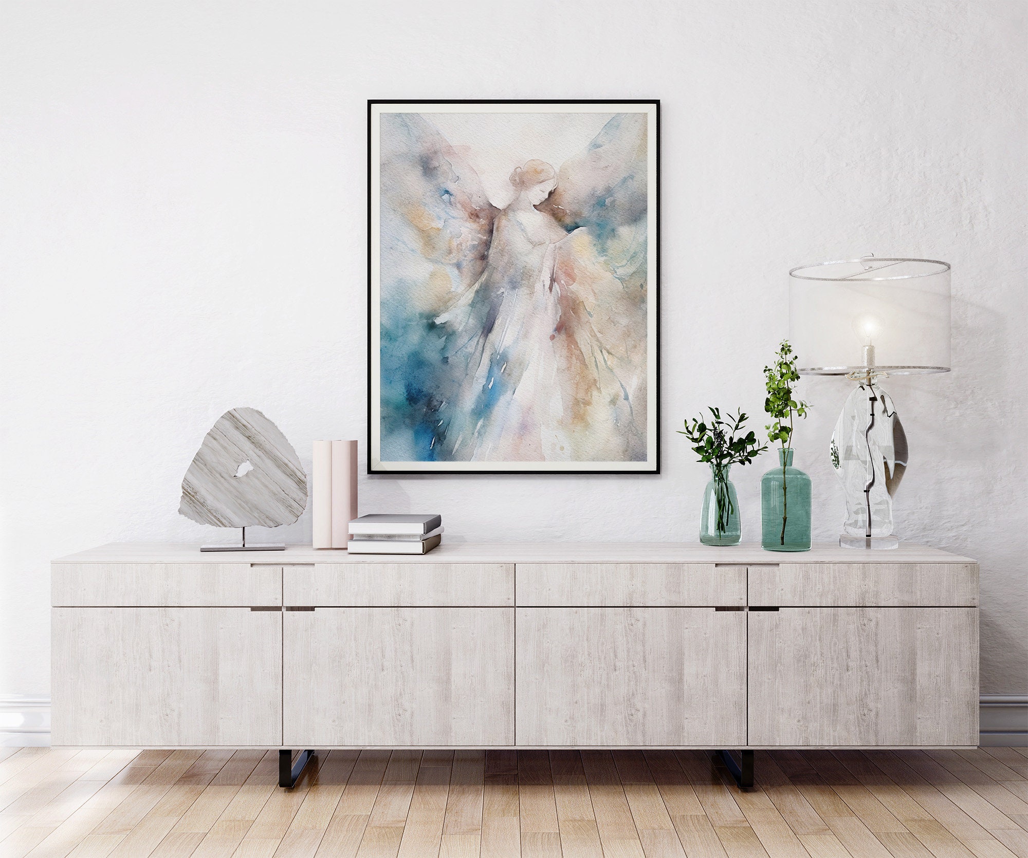 Stampa Su Tela Cristianesimo Acquerello - Quadro Moderno Con Preghiera - 30x38 Cm Incorniciato