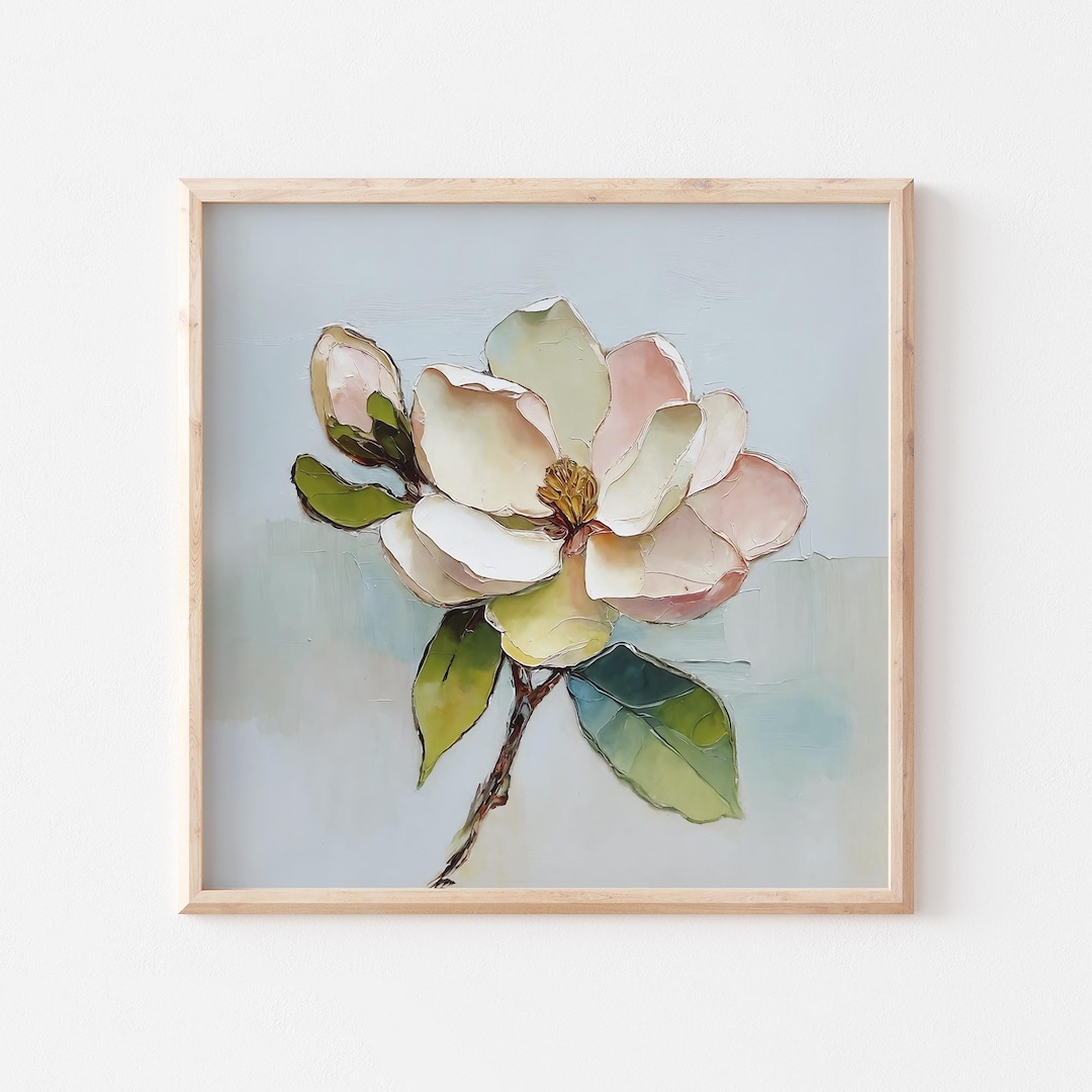 Magnolia Painting Flower Art Print Floral Wall Art Elegant Botanical ...